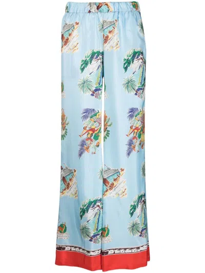 P.a.r.o.s.h Graphic-print Wide-leg Trousers In Blue