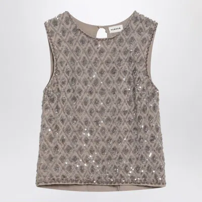 P.A.R.O.S.H PAROSH  GRAY TANK TOP WITH SEQUINS