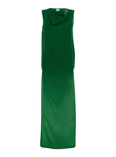 P.A.R.O.S.H GREEN BLOUSE WITH RUFFLED DETAILS IN SILK WOMAN