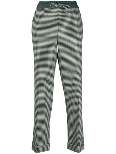 P.A.R.O.S.H GREEN FINE-CHECK TAPERED CROPPED TROUSERS
