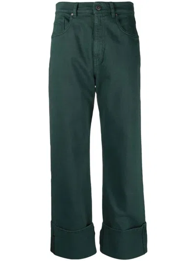 P.A.R.O.S.H GREEN TURN-UP CUFFS STRAIGHT-LEG JEANS
