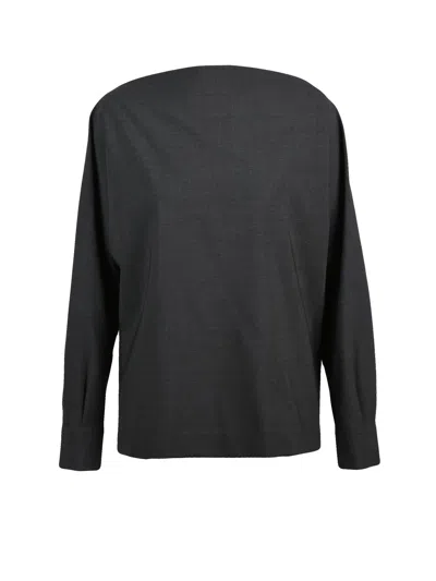 P.a.r.o.s.h Grey Boat Neck Wool-blend Blouse