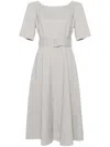P.a.r.o.s.h Lille Flared Belted Midi Dress In Grey