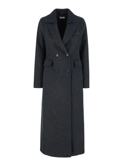 P.a.r.o.s.h Grey Double-breasted Coat In Wool