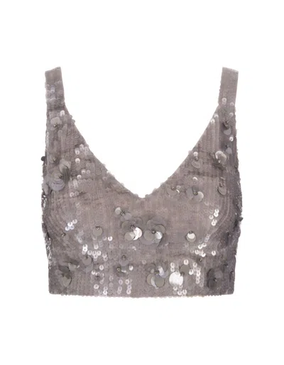 P.A.R.O.S.H GREY GLOW FULL SEQUINS CROP TOP