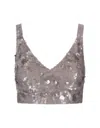 P.a.r.o.s.h Grey Sleeveless Crop Top With Straps In Sequined Fabric Woman In Grigio Melange Chiaro