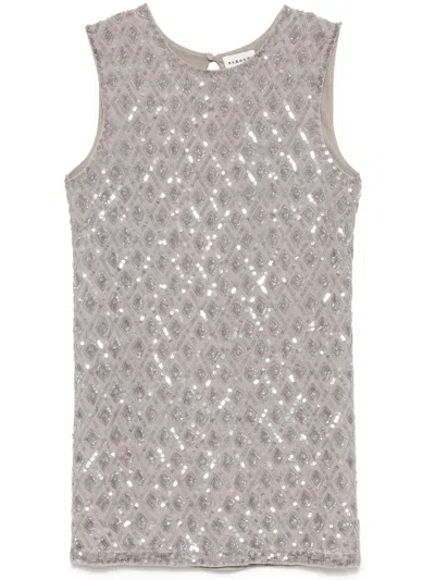 P.a.r.o.s.h Grey Intricate Embroidered Sequin Polyamide Mini Dress In Gray