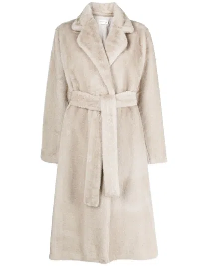 P.a.r.o.s.h Faux-shearling Belted Coat In Grey