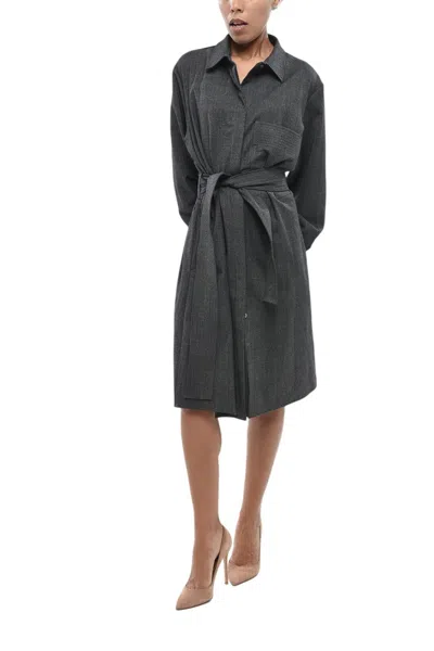 P.a.r.o.s.h Grey Shirt Collar Midi Dress In Gray