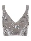 P.a.r.o.s.h Grey Sleeveless Crop Top With Straps In Sequined Fabric Woman