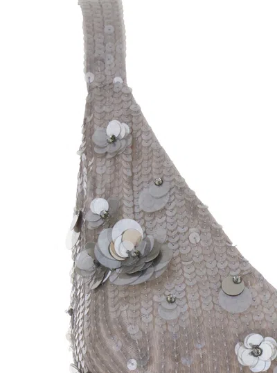 P.A.R.O.S.H GREY SLEEVELESS CROP TOP WITH STRAPS IN SEQUINED FABRIC WOMAN