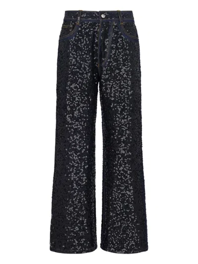 P.A.R.O.S.H GUFF" SEQUIN STRAIGHT JEANS IN BLACK STRETCH DENIM
