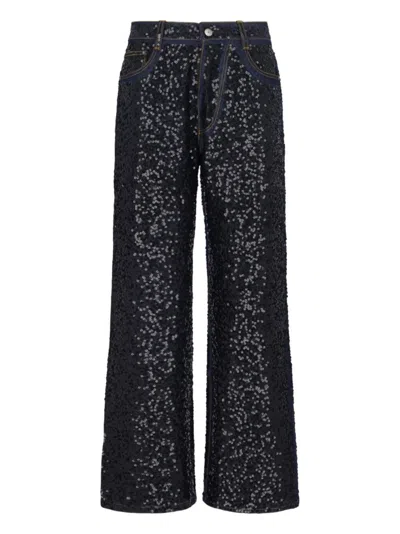 P.a.r.o.s.h Guff Sequin Straight Jeans In Black Stretch Denim