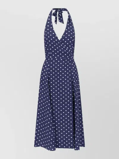P.a.r.o.s.h Halter Neck Sleeveless Polka Dot Tie Dress In Blue