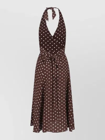 P.a.r.o.s.h Halter Neck Tie Waist Midi Dress In Brown
