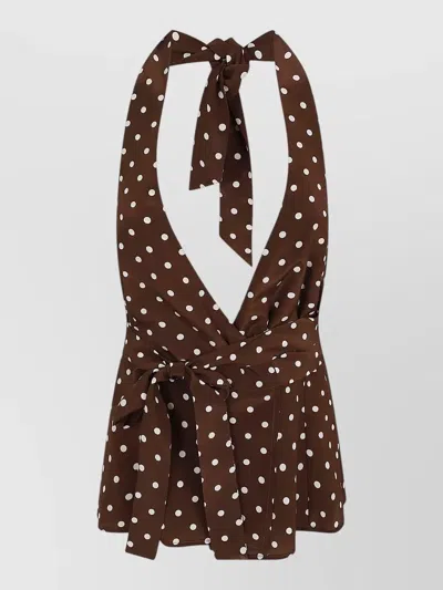 P.a.r.o.s.h Halterneck Sleeveless Top Polka Dot Bow In Brown