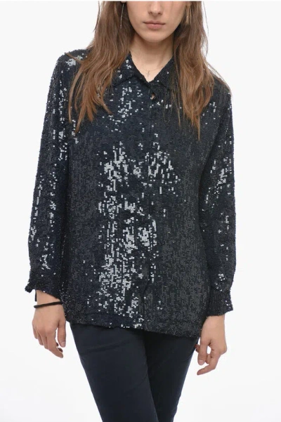 P.a.r.o.s.h Hidden Closure Sequined Gummy Blouse In Black