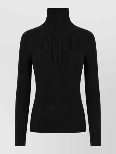 P.a.r.o.s.h High Neck Ribbed Knit Long Sleeves Top In Black
