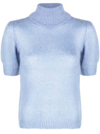 P.a.r.o.s.h High-neck Short-sleeve Knit Top In Azzurro