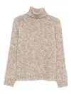 P.a.r.o.s.h High Turtleneck Knit Sweater With Ribbed Hem And Cuffs In Neutral