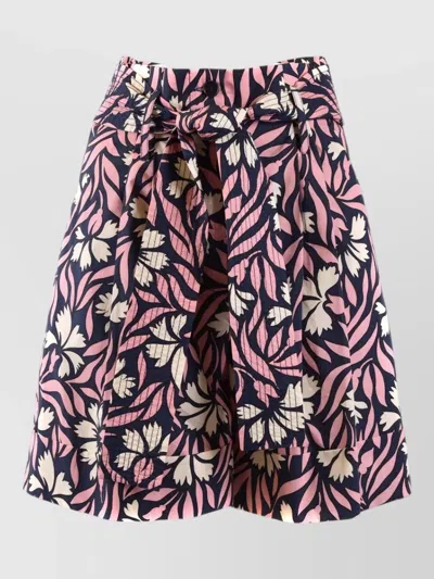 P.a.r.o.s.h High Waist Belted Shorts Floral Pattern In Multi