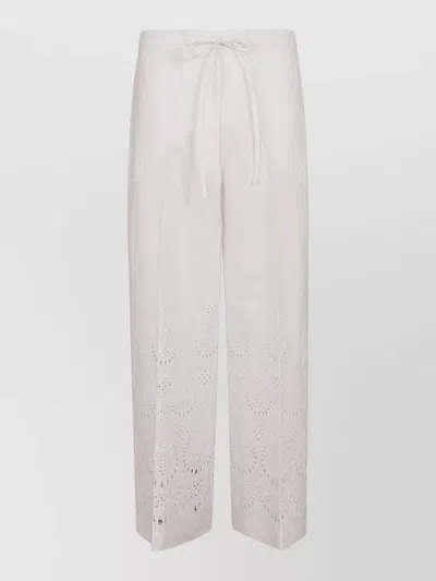 P.a.r.o.s.h High Waist Cotton Trousers Eyelet Detail In White