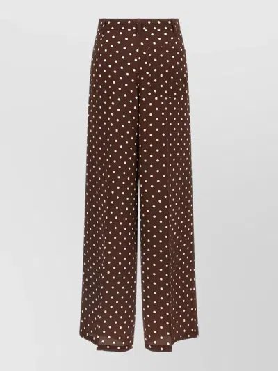 P.a.r.o.s.h High Waist Polka Dot Wide Leg Pants In Brown