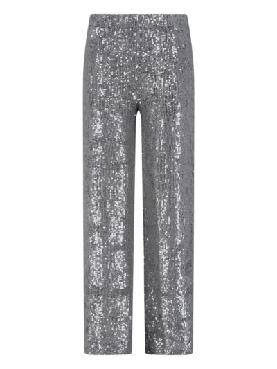 P.A.R.O.S.H HIGH-WAISTED GREY TROUSERS WITH SEQUIN EMBELLISHMENTS