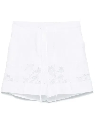 P.a.r.o.s.h High-waisted White Cotton Shorts With Floral Lace Detailing