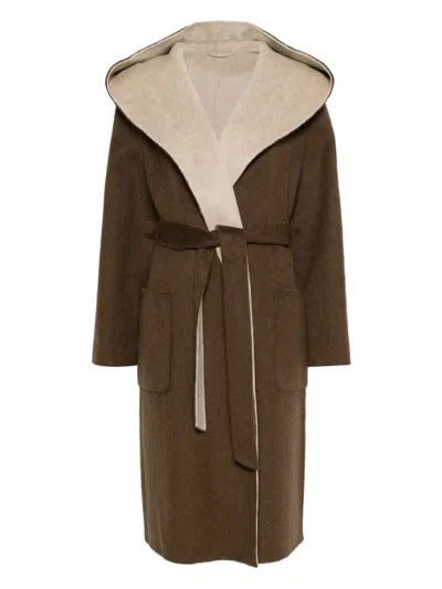 P.a.r.o.s.h Hooded Belted Coat In Brown