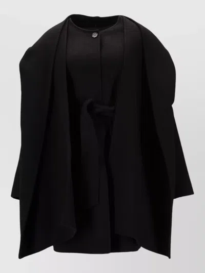 P.a.r.o.s.h Hooded Coat Belted Waist Draped Silhouette In Black