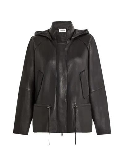 P.a.r.o.s.h Hooded Leather Jacket In Black