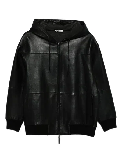 P.a.r.o.s.h Hooded Leather Jacket In Black