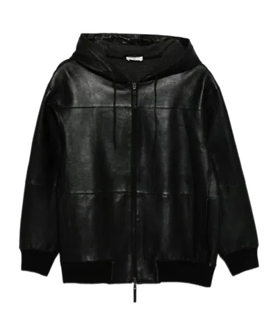 P.a.r.o.s.h Hooded Leather Jacket In Black