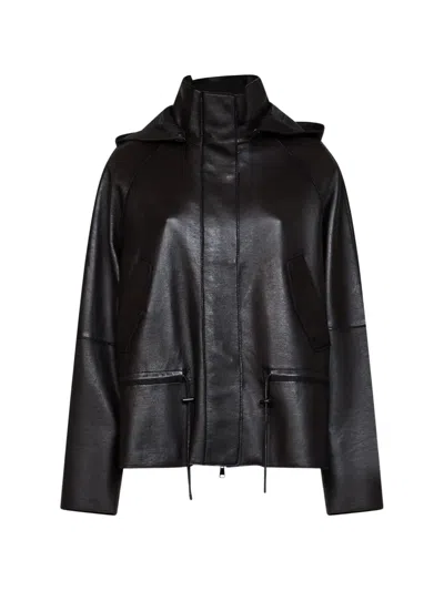 P.a.r.o.s.h Hooded Leather Jacket In Brown