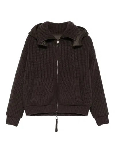 P.a.r.o.s.h Hooded Ribbed Knit Jacket In Brown