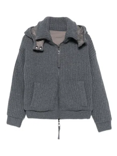 P.a.r.o.s.h Hooded Ribbed-knit Jacket In Gray