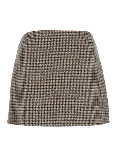 P.a.r.o.s.h . Houndstooth Wool Mini Skirt In Beige
