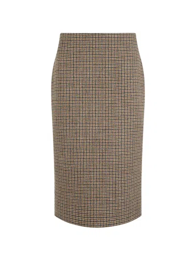 P.a.r.o.s.h Houndstooth-pattern Pencil Midi Skirt In Brown