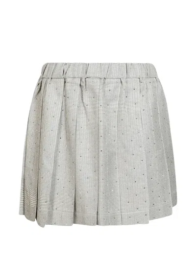 P.a.r.o.s.h Houndstooth-pattern Rhinestone-embellished Mini Skirt In Gray