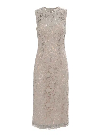 P.A.R.O.S.H INTRICATE FLORAL LACE MIDI DRESS WITH FITTED SILHOUETTE