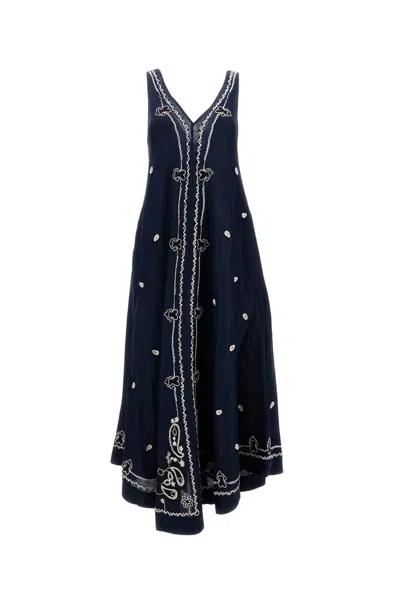 P.a.r.o.s.h Intricately Embroidered A-line Linen Dress In Black