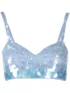 P.a.r.o.s.h Light Blue Iridescent Sequin Cropped Top In Blue