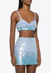 P.a.r.o.s.h Light Blue Iridescent Sequin Cropped Top In Blue