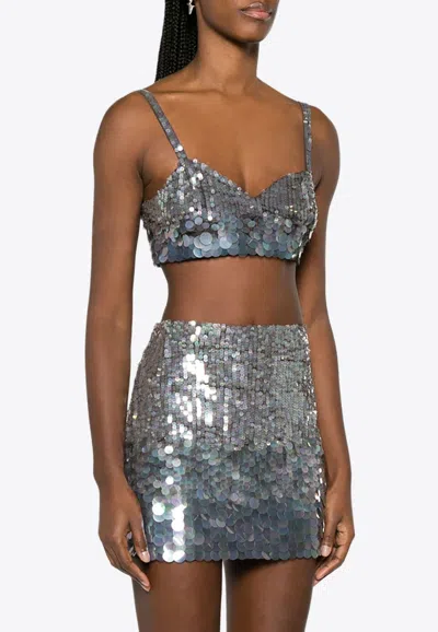 P.a.r.o.s.h Iridescent Sequins Cropped Top In Silver