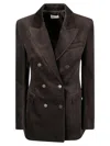 P.a.r.o.s.h Velvet Double-breasted Blazer In Brown