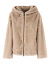 P.a.r.o.s.h Plush Hooded Jacket With Zipper Closure In Brown