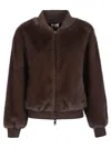 P.a.r.o.s.h . Faux Fur Bomber Jacket With Textured Appearance And Ribbed Details In Brown