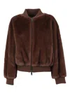 P.a.r.o.s.h . Faux Fur Bomber Jacket With Textured Appearance And Ribbed Details In Brown