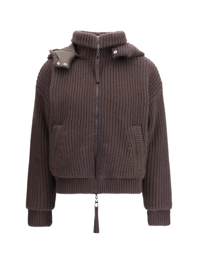 P.a.r.o.s.h P. A.r. O.s. H. Reversible Ribbed Knit Jacket With Hood In Brown